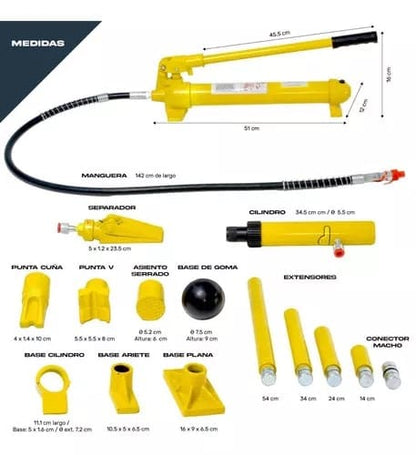Porto Power hidráulico automotriz 10 toneladas Herramienta de reparación de carrocerías 10 ton Porto Power 10 toneladas para automóviles Equipo hidráulico para enderezado de autos Gato hidráulico de 10 toneladas para carrocería Kit hidráulico de alineación de chasis 10 ton Porto Power para reparación de carrocerías Gato hidráulico automotriz de 10 toneladas Porto Power con extensores para autos Porto Power para enderezar chasis de camiones Kit de reparación hidráulico 10 toneladas 